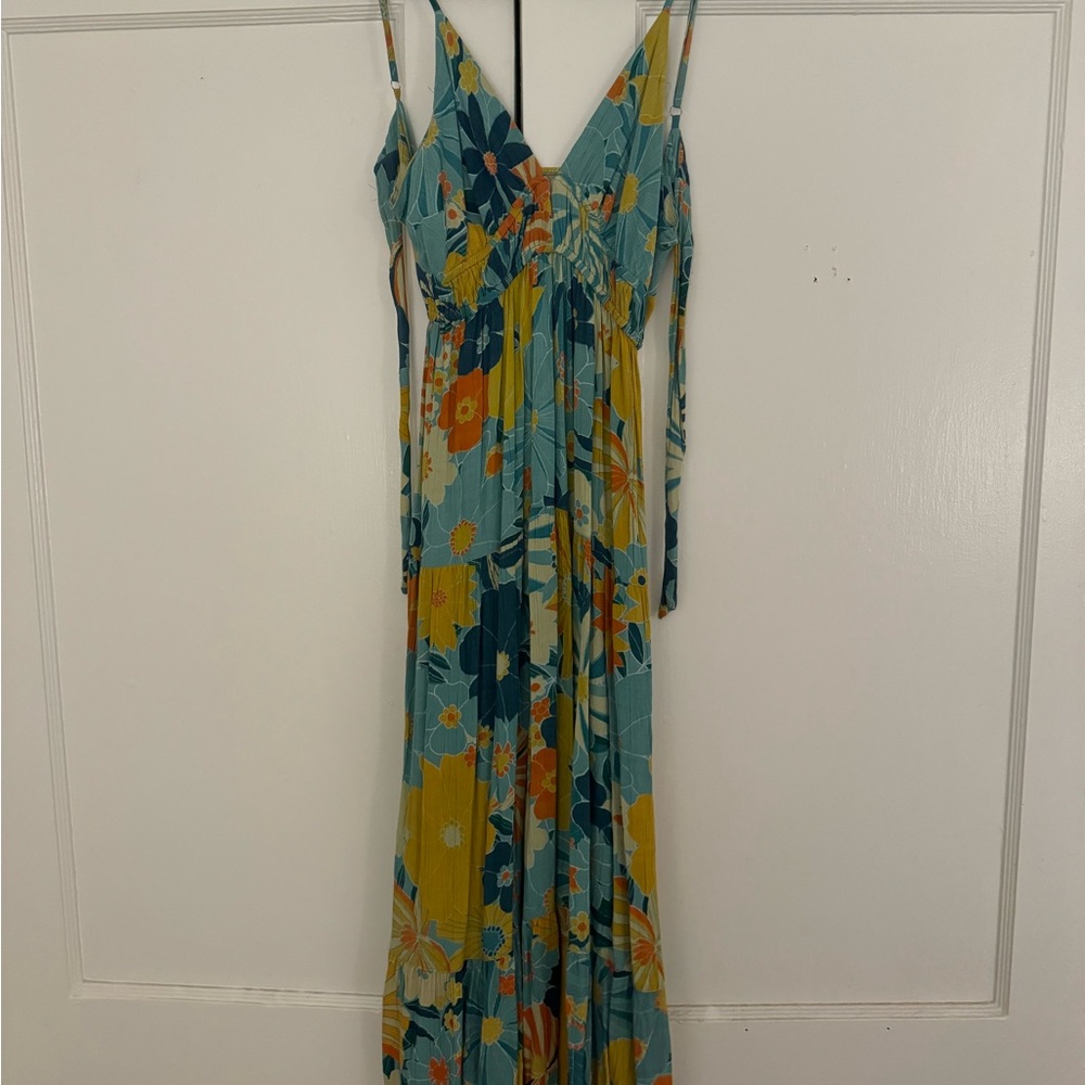 Angie Floral Maxi Dress in Blue and Yellow